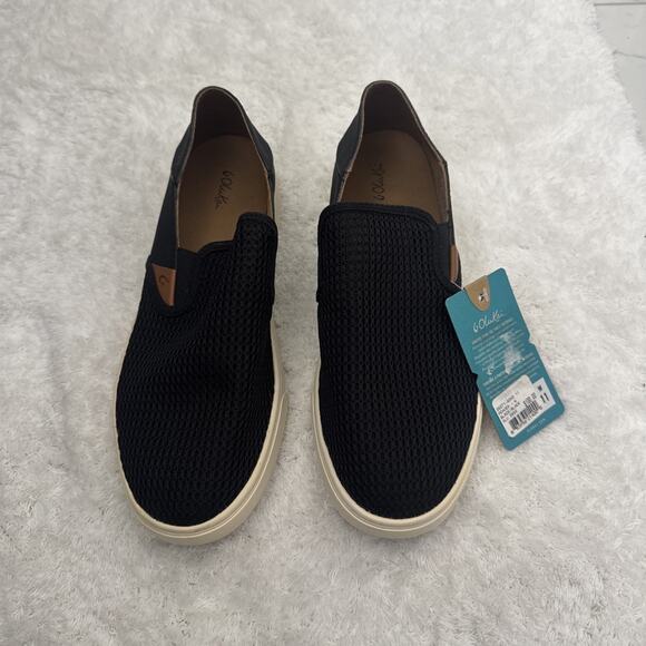 Olukai Pehuea Black Taupe Mesh Casual Slip On Loafers Shoes Women's 11 - Picture 1 of 12